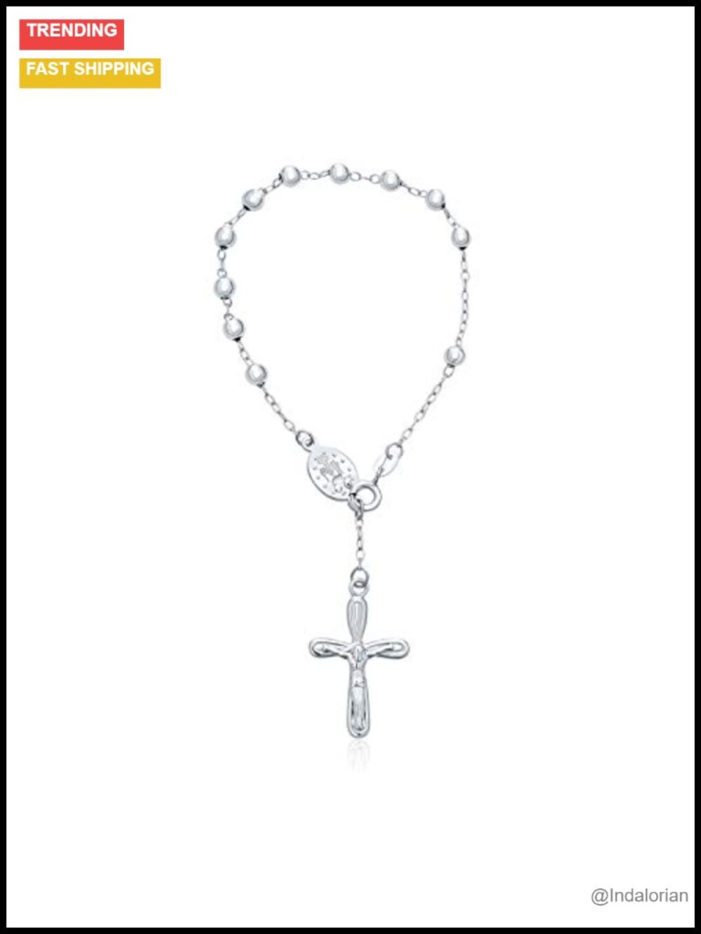 Sterling Silver Rosary Bead Bracelet Crucifix Charm Christian Jewelry Gift